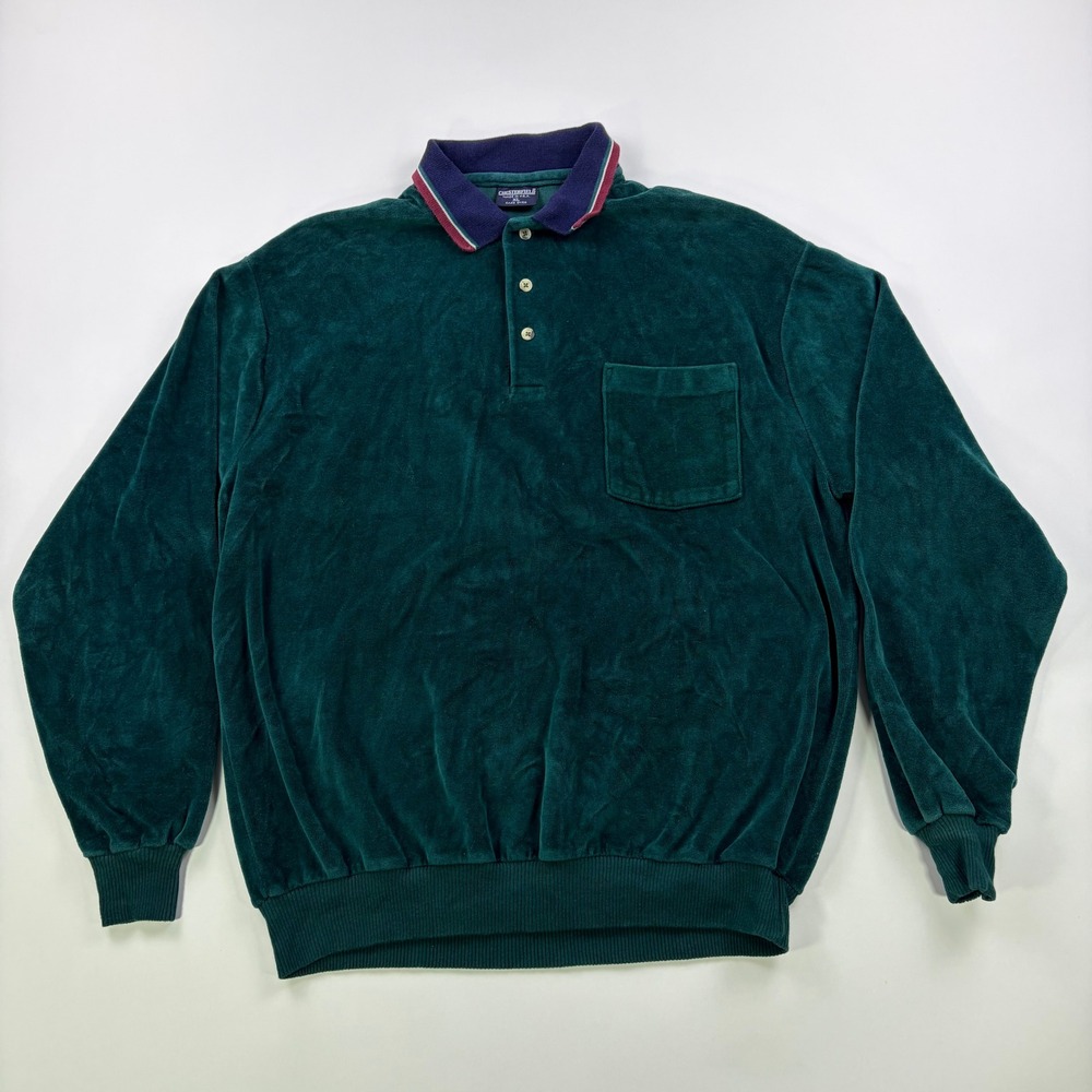 Vintage Chesterfield Polo Shirt Mens Large XL Green Velour Rugby Made In USA